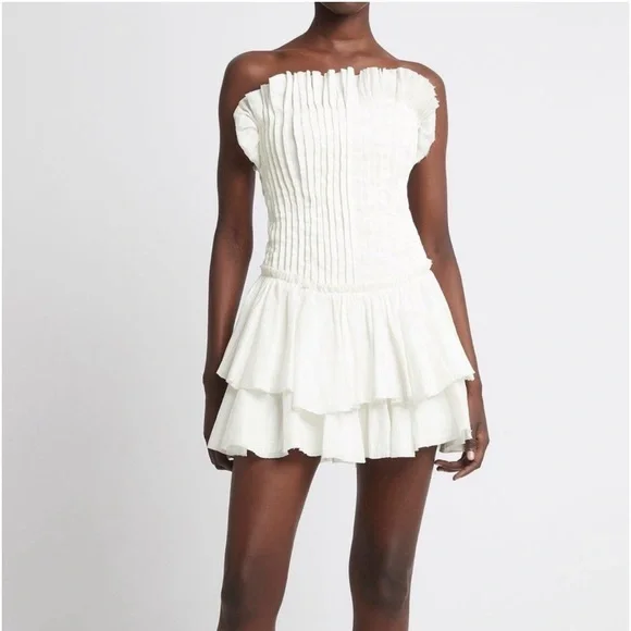 AJE Utopia Strapless Mini Dress with Drop and Waist Peplum Ruffles in White M - Picture 8 of 11
